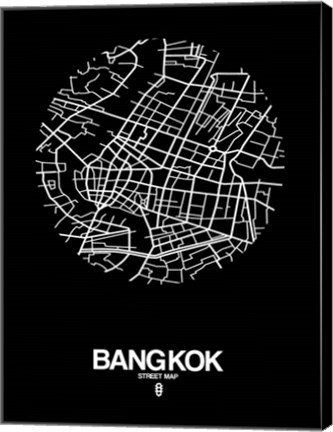 Framed Bangkok Street Map Black Print