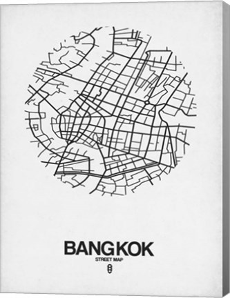 Framed Bangkok Street Map White Print