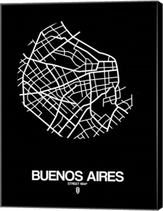 Framed Buenos Aires Street Map Black Print