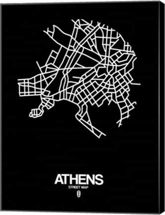 Framed Athens Street Map Black Print