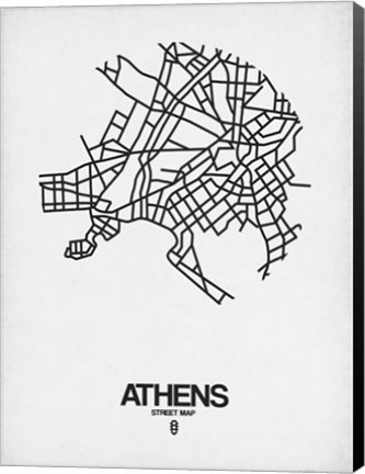 Framed Athens Street Map White Print