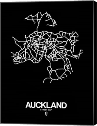 Framed Auckland Street Map Black Print