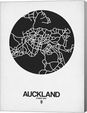 Framed Auckland Street Map Black on White Print