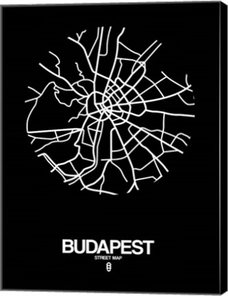 Framed Budapest Street Map Black Print