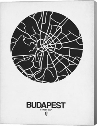 Framed Budapest Street Map Black on White Print