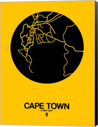 Framed Cape Town Street Map Yellow Print