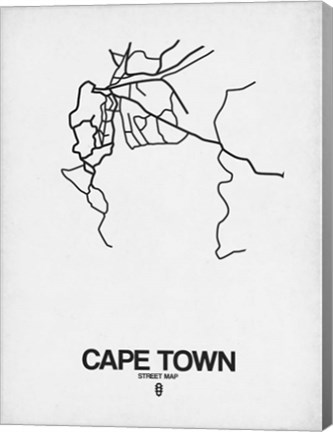 Framed Cape Town Street Map White Print