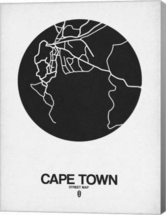 Framed Cape Town Street Map Black on White Print