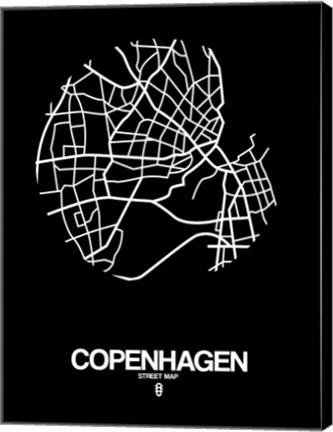 Framed Copenhagen Street Map Black Print