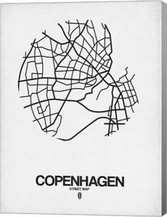 Framed Copenhagen Street Map White Print