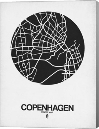 Framed Copenhagen Street Map Black on White Print