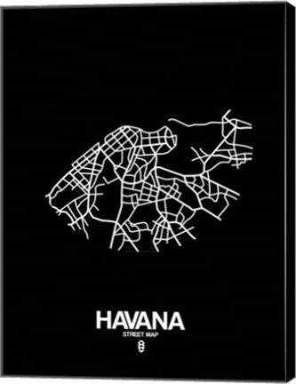 Framed Havana Street Map Black Print