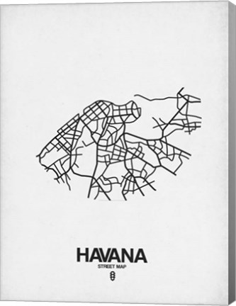 Framed Havana Street Map White Print