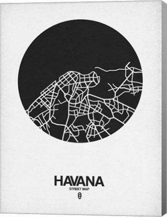 Framed Havana Street Map Black on White Print