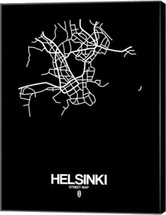 Framed Helsinki Street Map Black Print