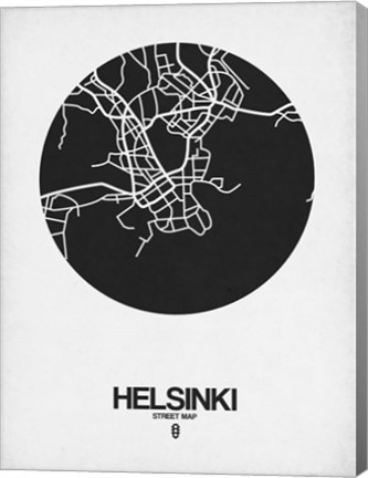 Framed Helsinki Street Map Black on White Print