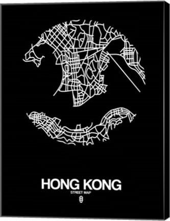 Framed Hong Kong Street Map Black Print