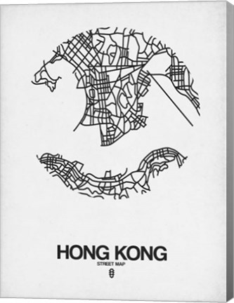 Framed Hong Kong Street Map White Print