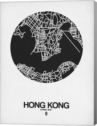 Framed Hong Kong Street Map Black on White Print