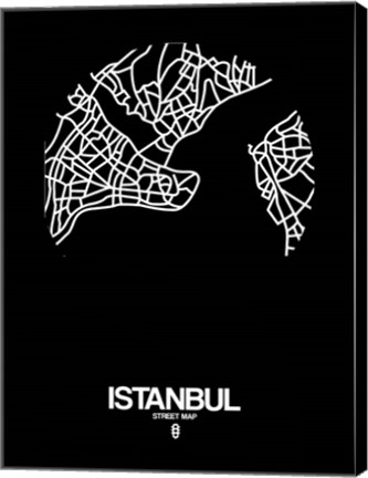 Framed Istanbul Street Map Black Print