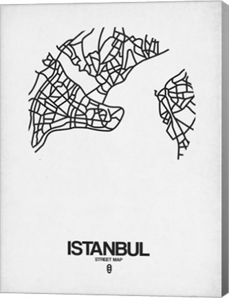 Framed Istanbul Street Map White Print