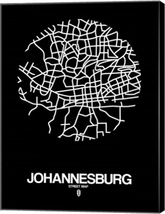 Framed Johannesburg Street Map Black Print