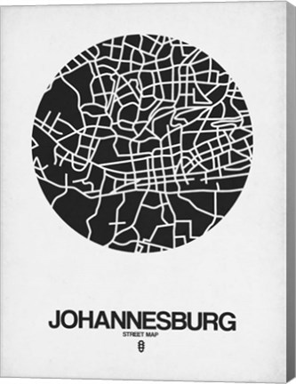 Framed Johannesburg Street Map Black on White Print