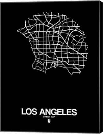 Framed Los Angeles Street Map Black Print