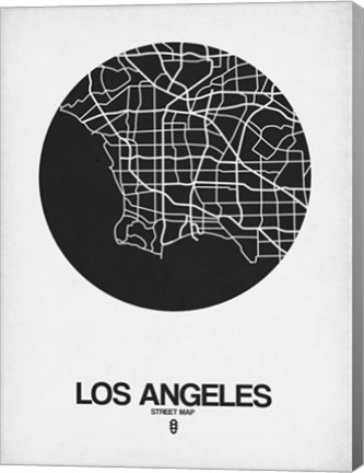 Framed Los Angeles Street Map Black on White Print