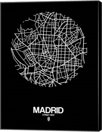 Framed Madrid Street Map Black Print