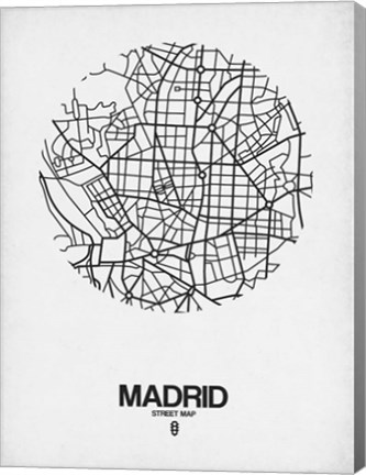 Framed Madrid Street Map White Print