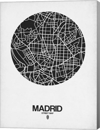 Framed Madrid Street Map Black on White Print