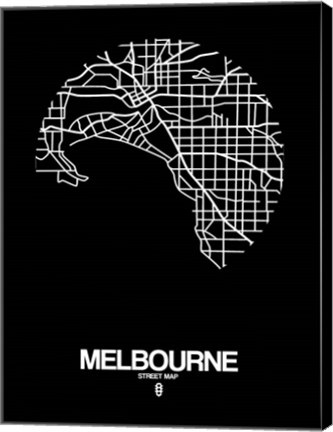 Framed Melbourne Street Map Black Print