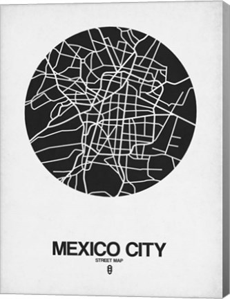 Framed Mexico City Street Map Black on White Print