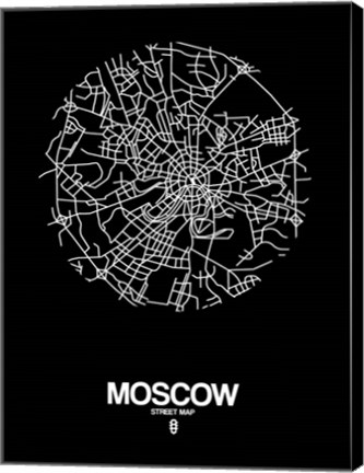 Framed Moscow Street Map Black Print