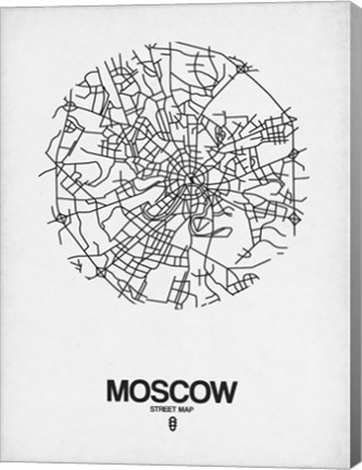 Framed Moscow Street Map White Print