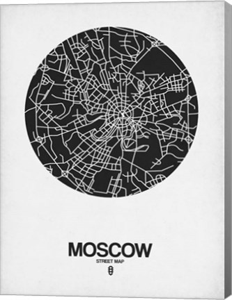 Framed Moscow Street Map Black on White Print