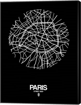 Framed Paris Street Map Black Print