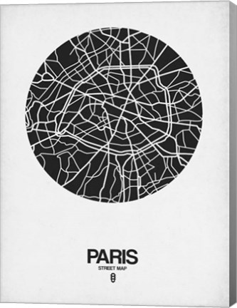 Framed Paris Street Map Black on White Print