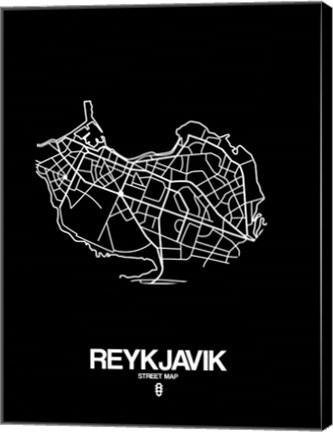 Framed Reykjavik Street Map Black Print