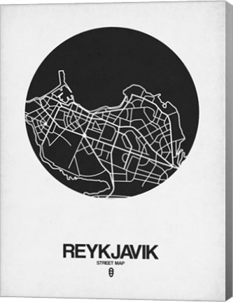 Framed Reykjavik Street Map Black on White Print