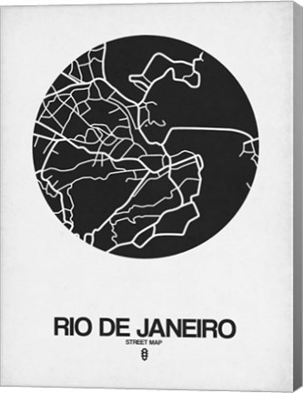 Framed Rio de Janeiro Street Map Black on White Print