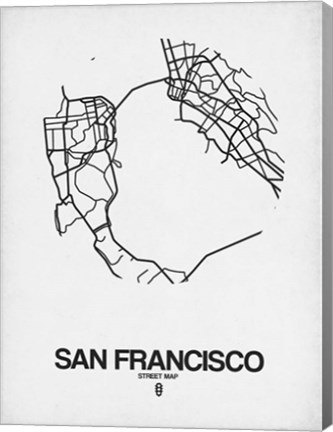 Framed San Francisco Street Map White Print