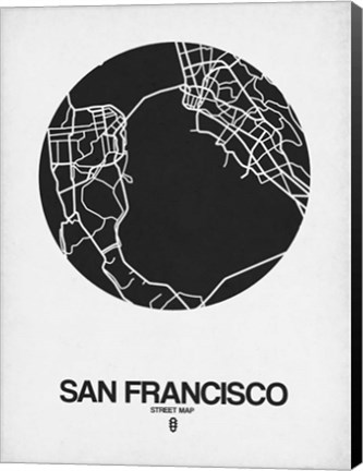 Framed San Francisco Street Map Black on White Print