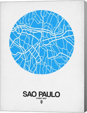 Framed Sao Paulo Street Map Blue Print