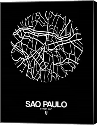 Framed Sao Paulo Street Map Black Print