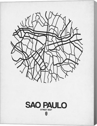 Framed Sao Paulo Street Map White Print