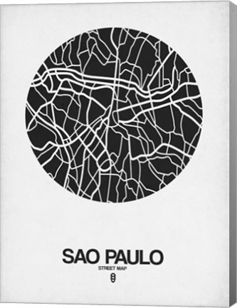 Framed Sao Paulo Street Map Black on White Print