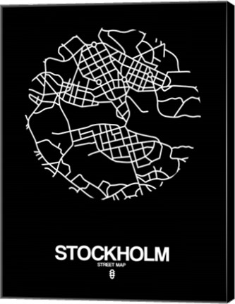 Framed Stockholm Street Map Black Print