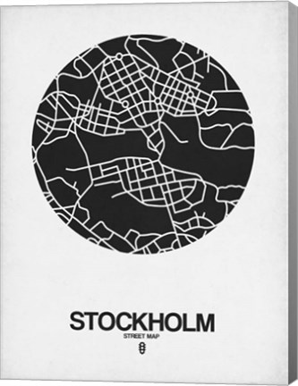 Framed Stockholm Street Map Black on White Print